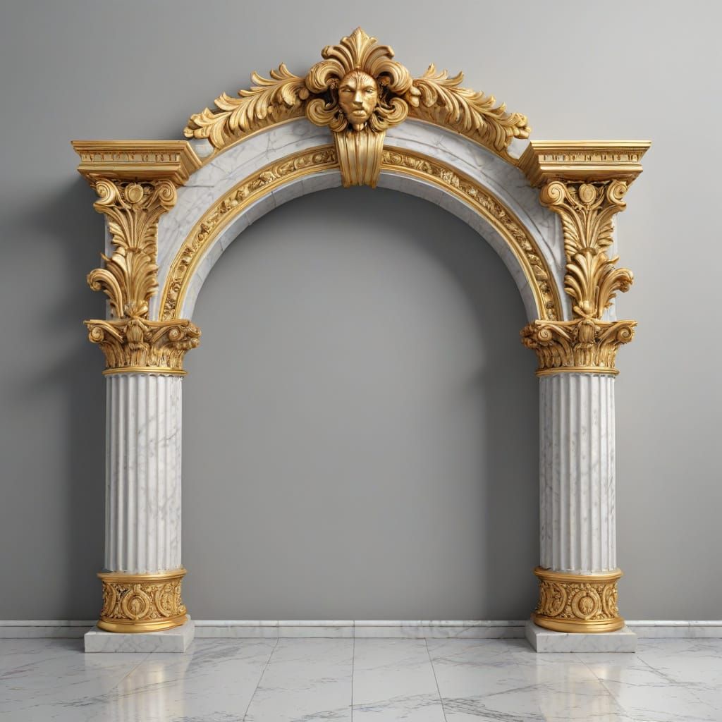 Elegant White Marble Archway With Gold Corinthian Columns