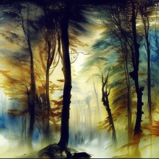Mystic Forest: Watercolour Painting in Turner Style