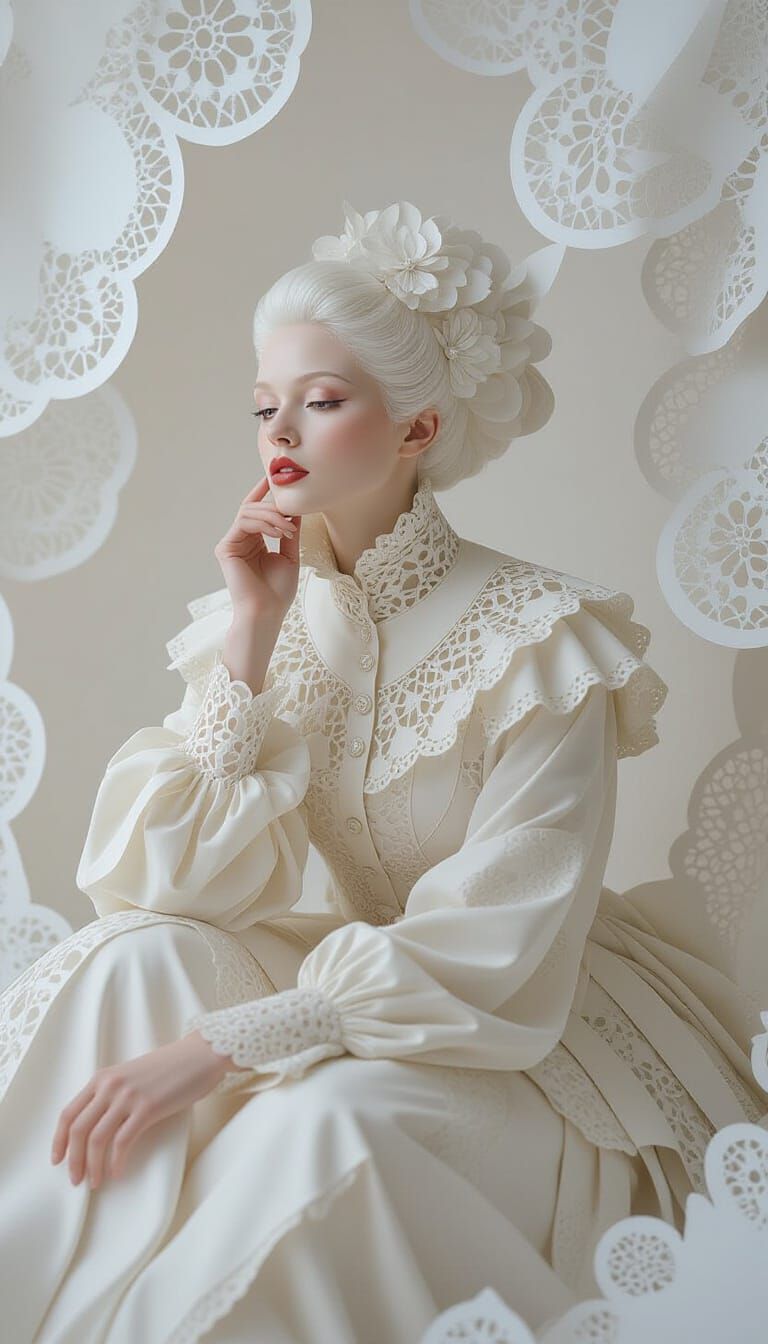 Dreamlike Albino Woman in Papercut Art Style