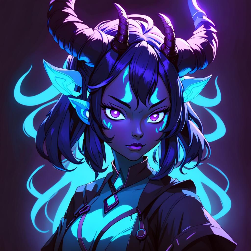 Neon Demon Girl Portrait in Anime Style