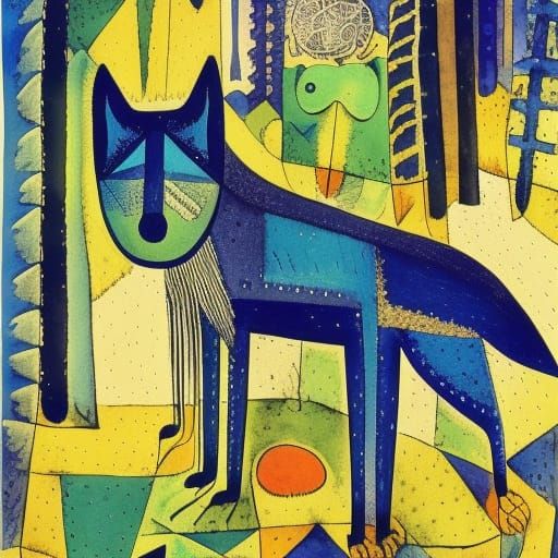 Wolf in Winter Forest: Gouache and Watercolor Painting