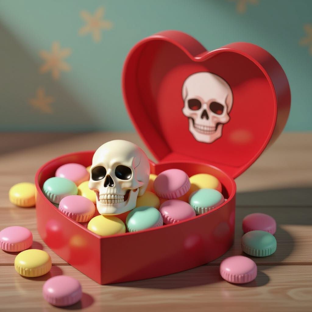 Pastel Skull Candies in Heart Box