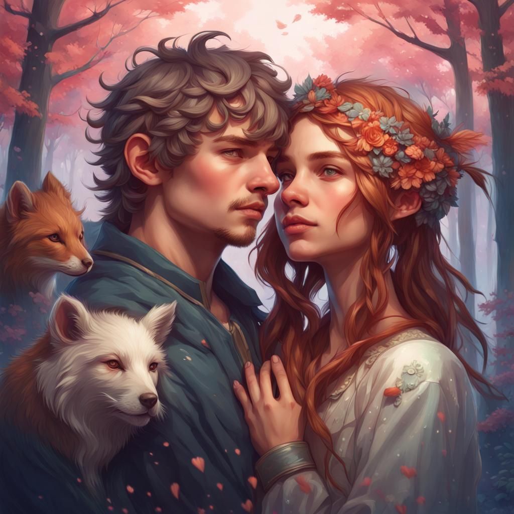 Friendship Portrait in Hyperdetailed Art Nouveau Style