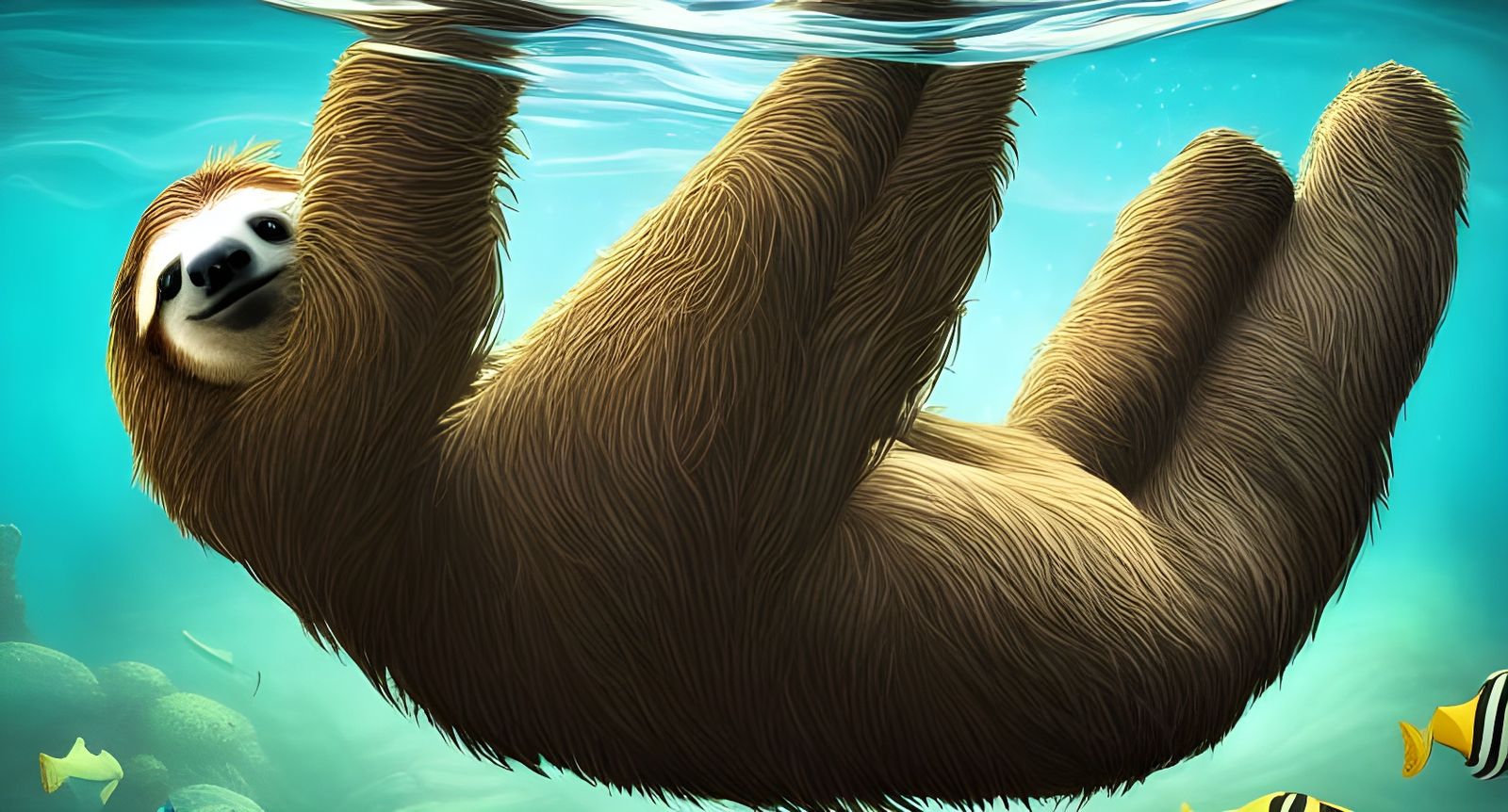 Sloth Underwater: A Biopunk Storybook Scene