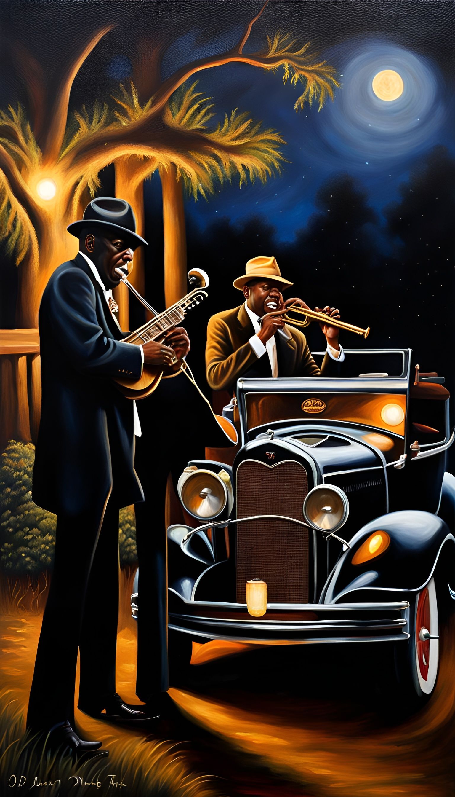 1920s Juke Joint Oil Painting in the Deep South