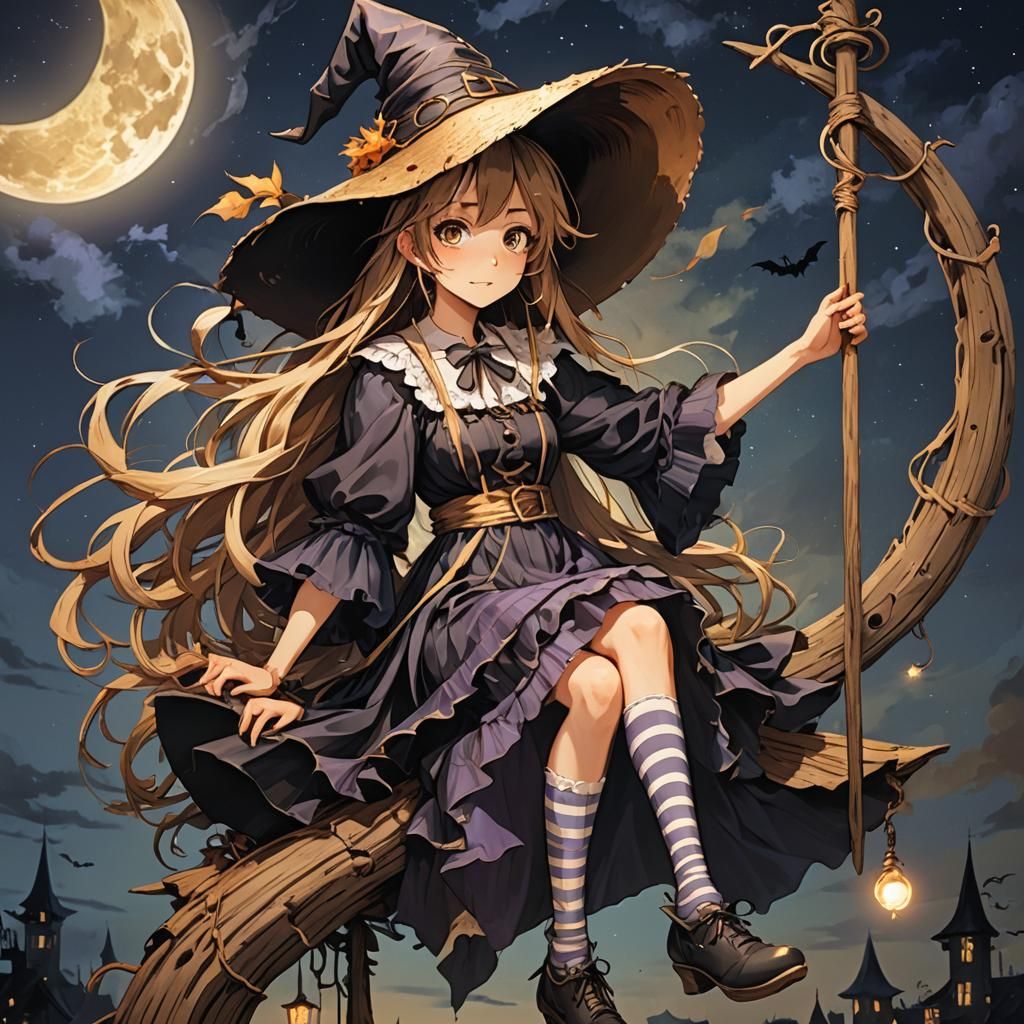 Anime-Inspired Witch Portrait in Digital Art