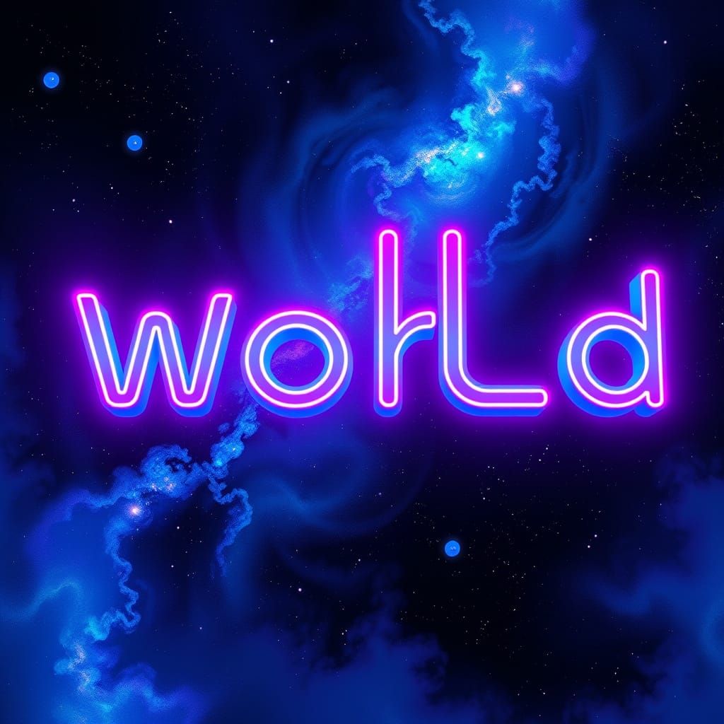 Glowing Neon "Hello World" in Cosmic Sci-Fi Style