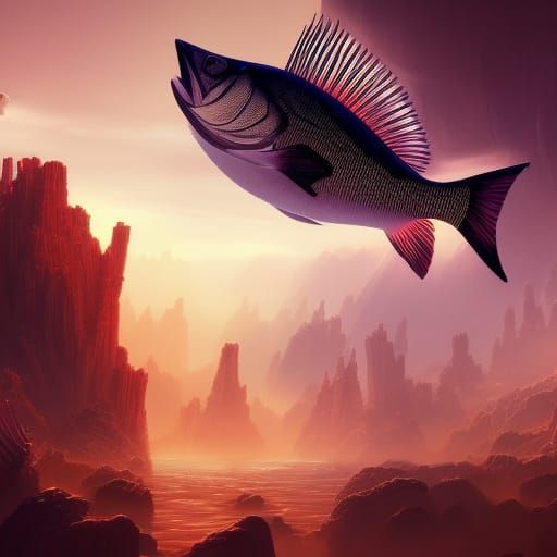 Abstract Bass Fish in Detailed Matte Painting
