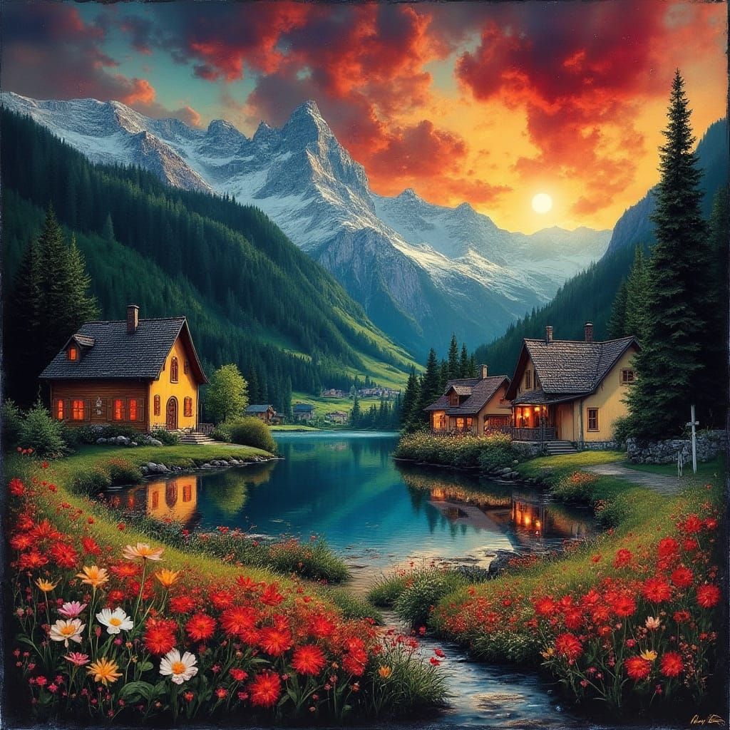 Ethereal Swiss Alps Scene in Hyper-Realistic Digital Art