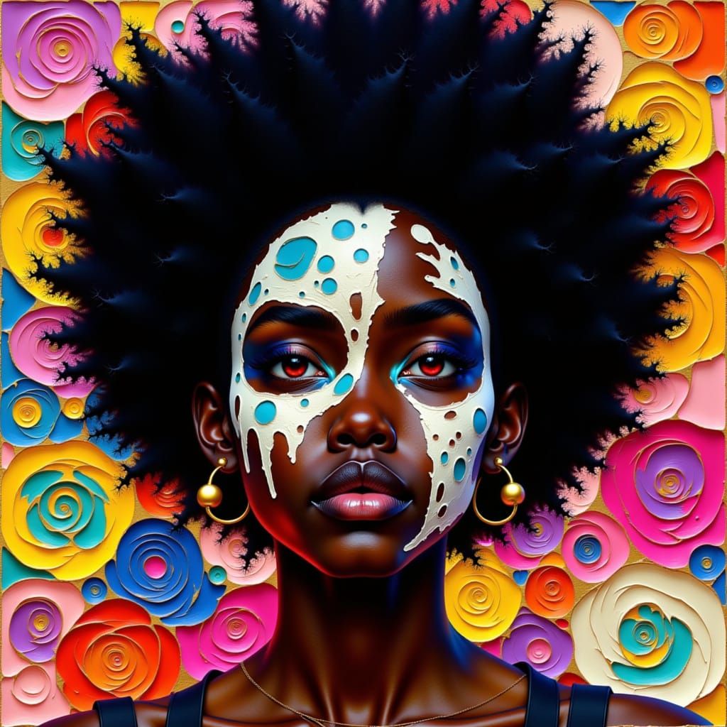 Bold Portrait of Black Woman with Afro and Face Paint