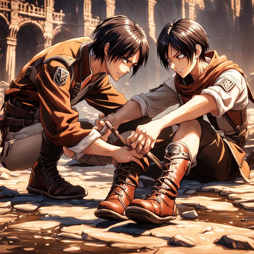 Eren Yeager Tickling Mikasa: Detailed Matte Painting
