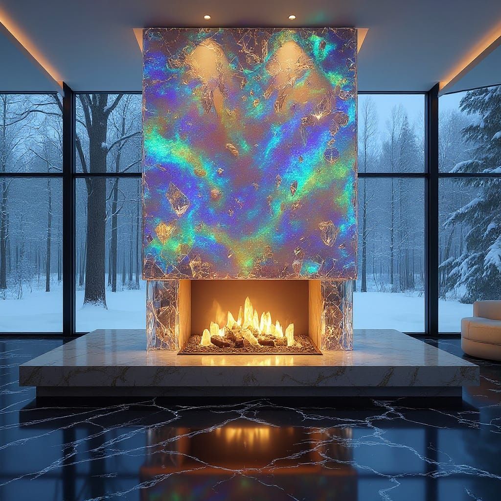 Gemstone Fireplace in Ultra-Luxury Modern Interior