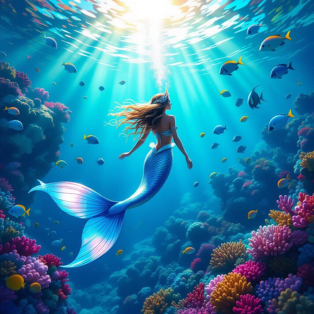 Hyperrealistic Mermaid in Coral Reef