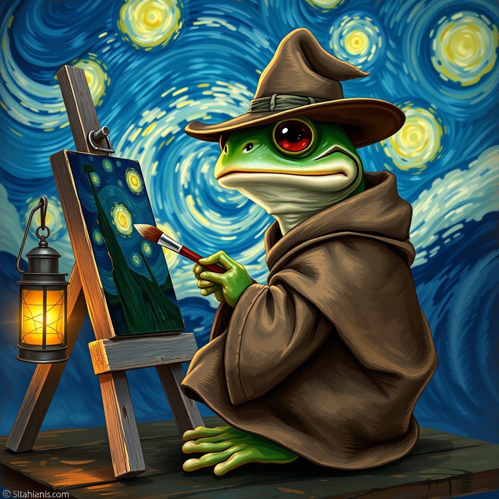 Vincent Van Frog Captures Whimsical Starry Night Scene