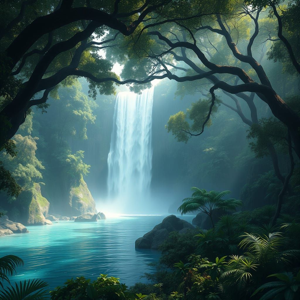 Gorgeous Jungle Falls in Unreal Engine 5 Style
