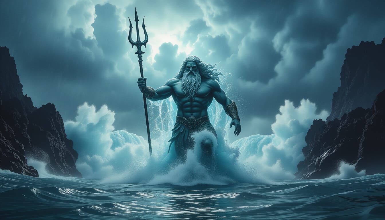 Neptune God of Water in Surrealist Matte Painting