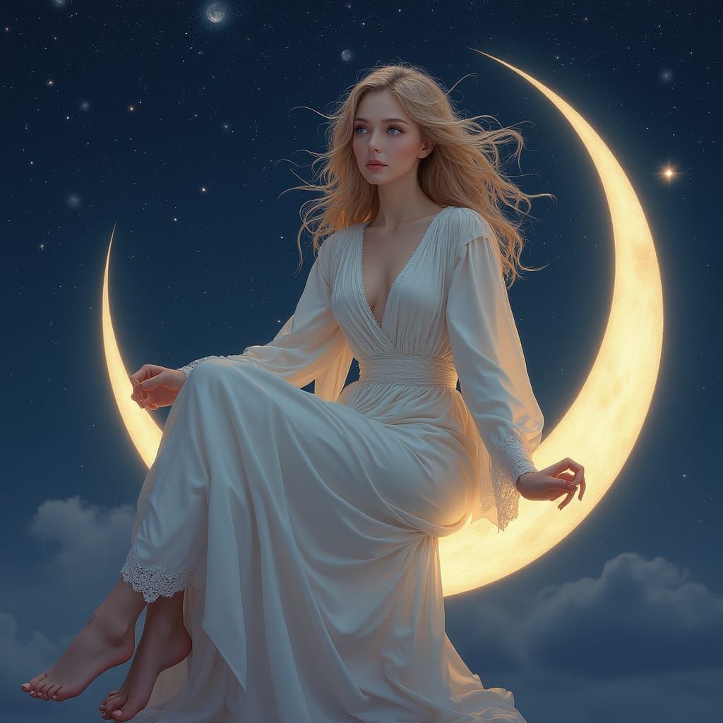 Ethereal Goddess of Twilight Descends in Soft Cosmic Light