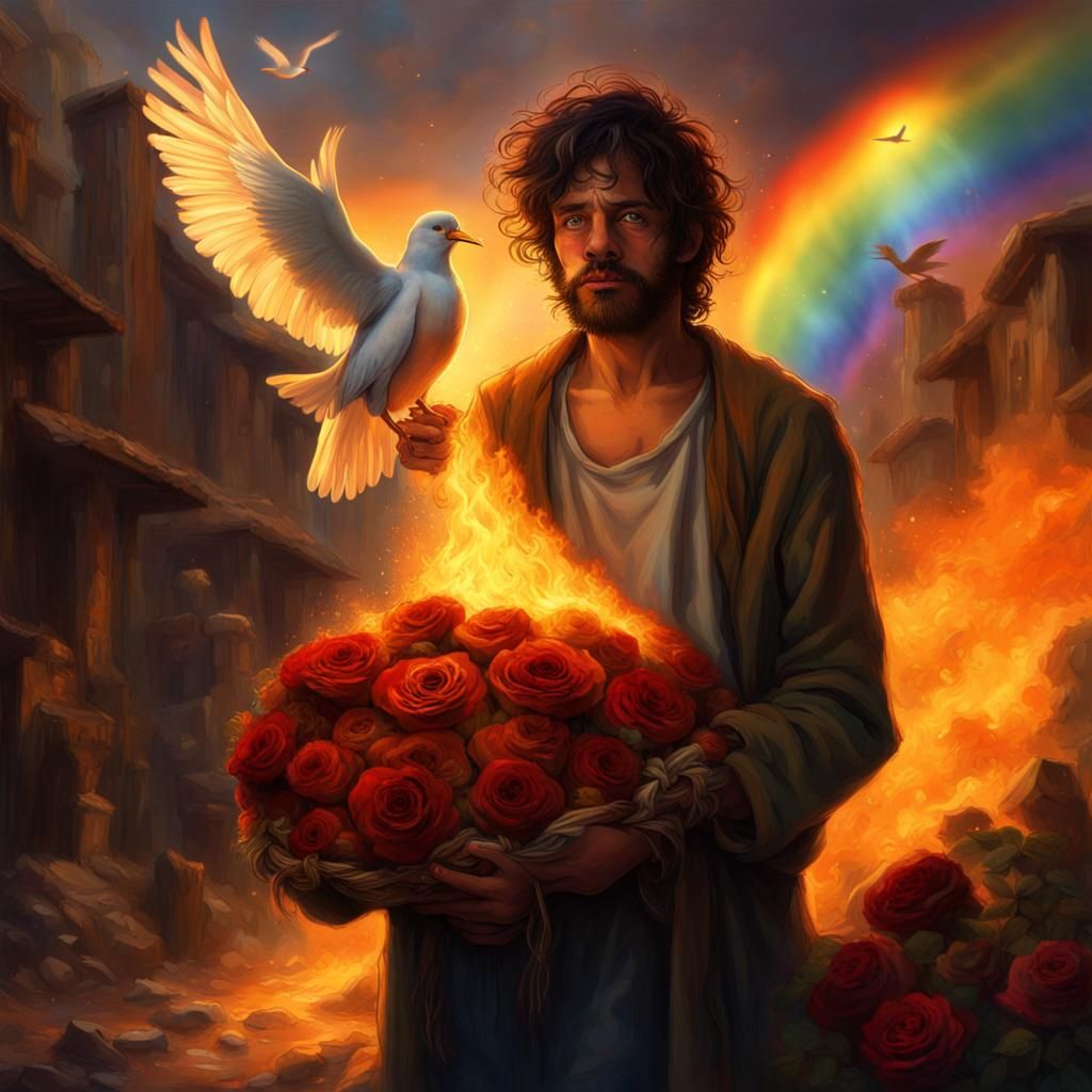 Beggar Spewing Rainbows and Fire in Matte Painting