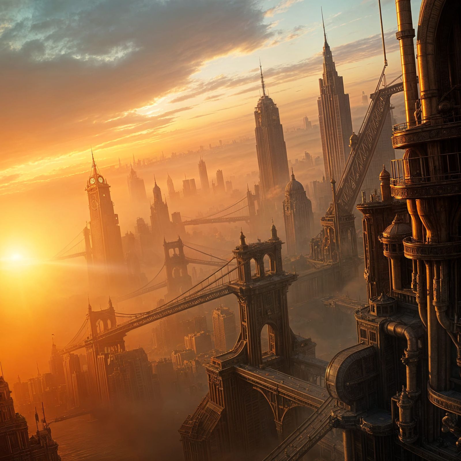 Cyberpunk City Masterpiece in Golden Light