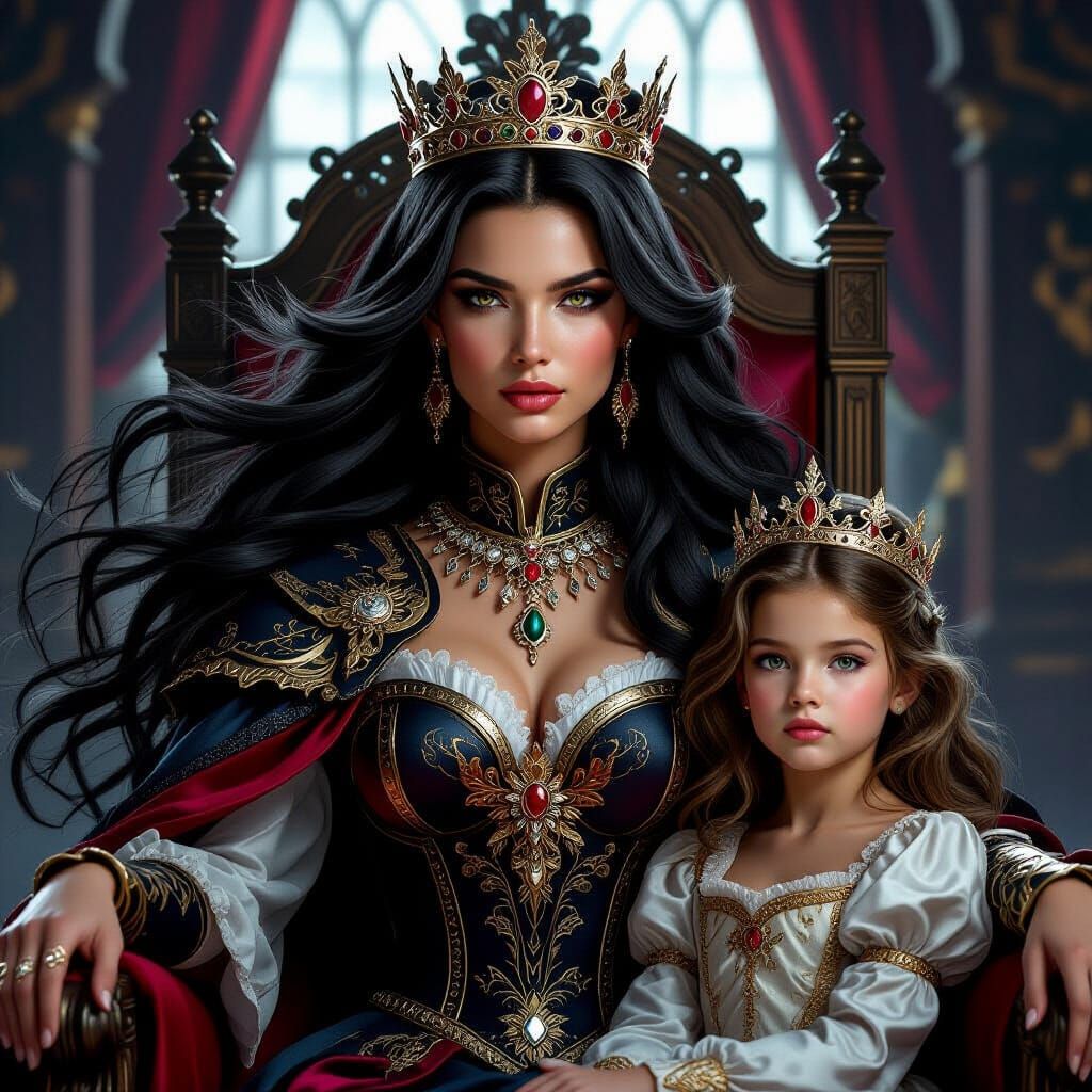 Epic Fantasy Queen and Daughter on Throne