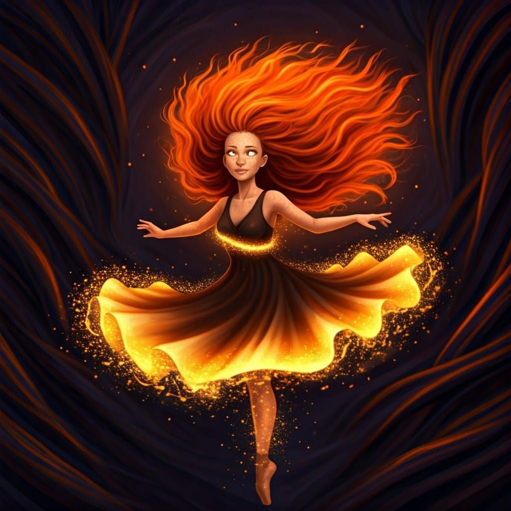 Surreal Red-Haired Dancer in Dreamy Light