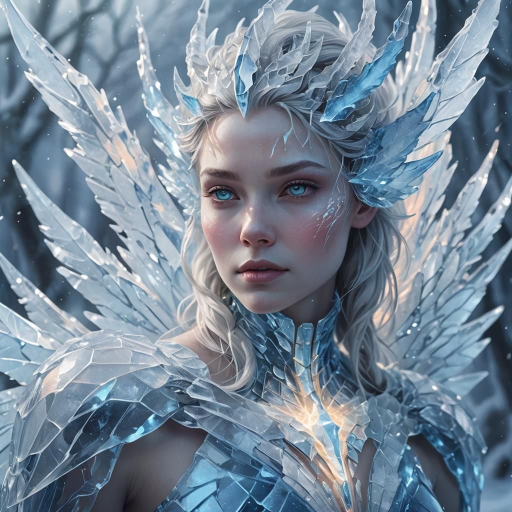 Crystalline Ice Creature in Winter Landscape