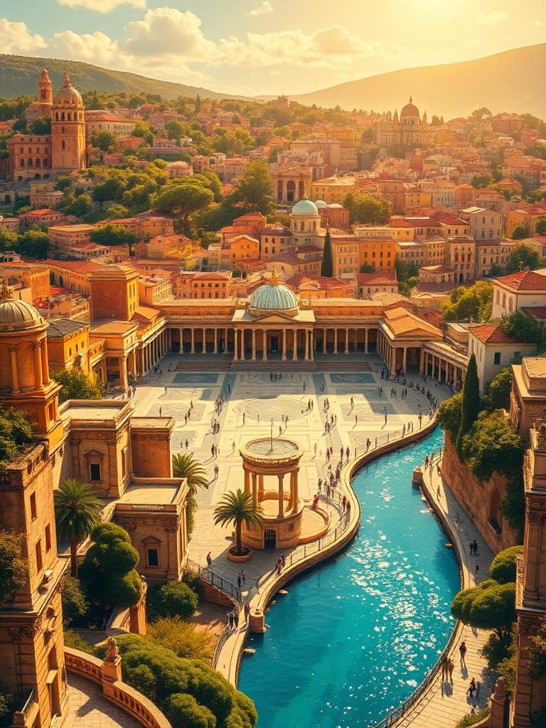 Byzantine Cityscape in Art Nouveau Style