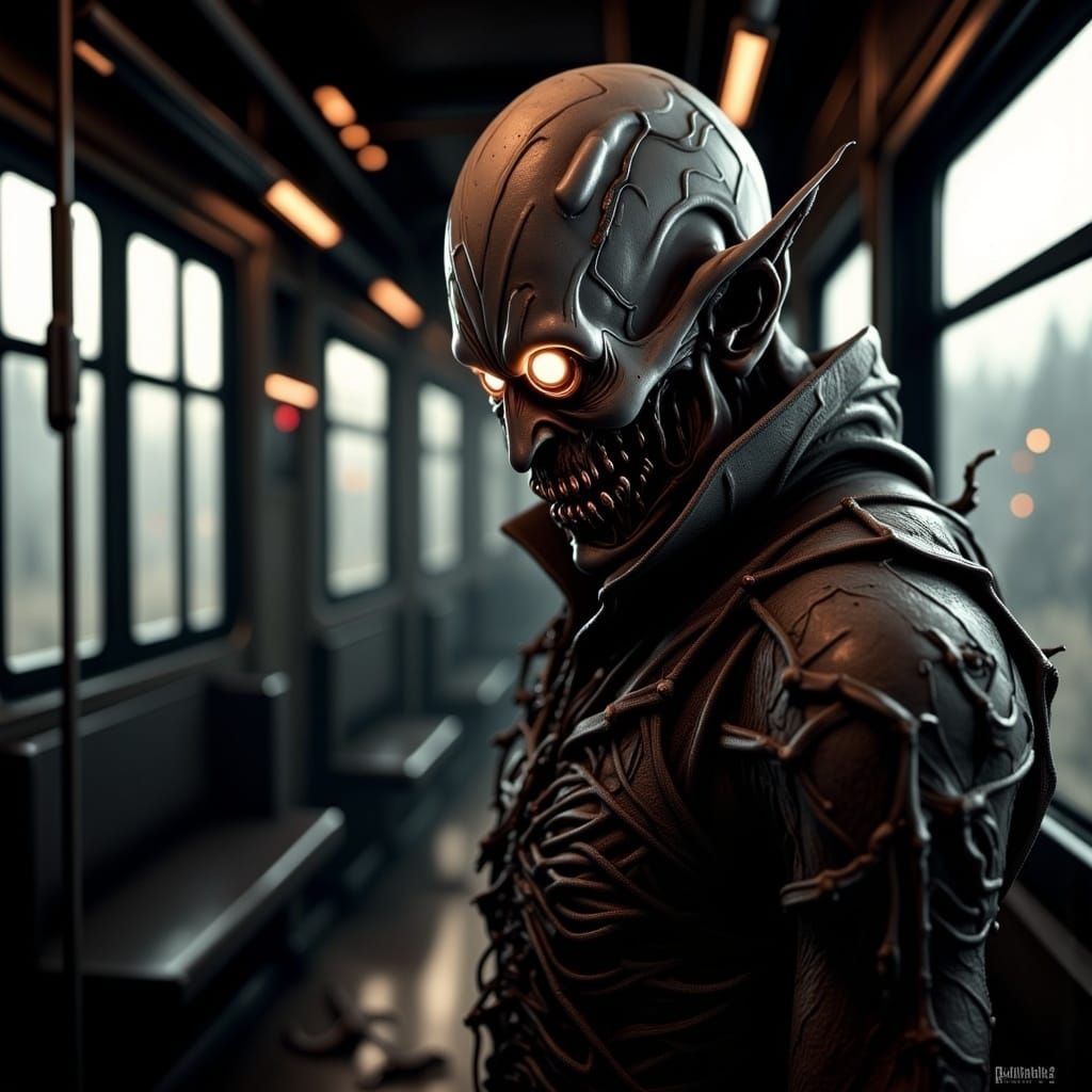 Ominous Cyborg Scarecrow in Gritty Sci-Fi Setting