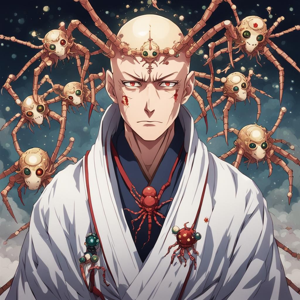 Multi-Limbed Man with Spider Crown in Anime Style