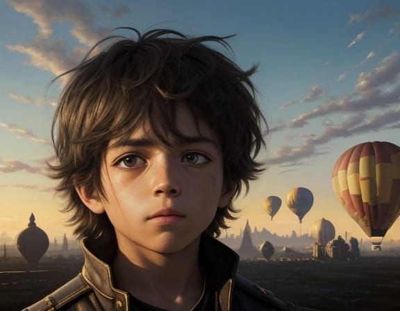 Child's Surreal Dream of Balloons and Ships as Impasto Oil P...