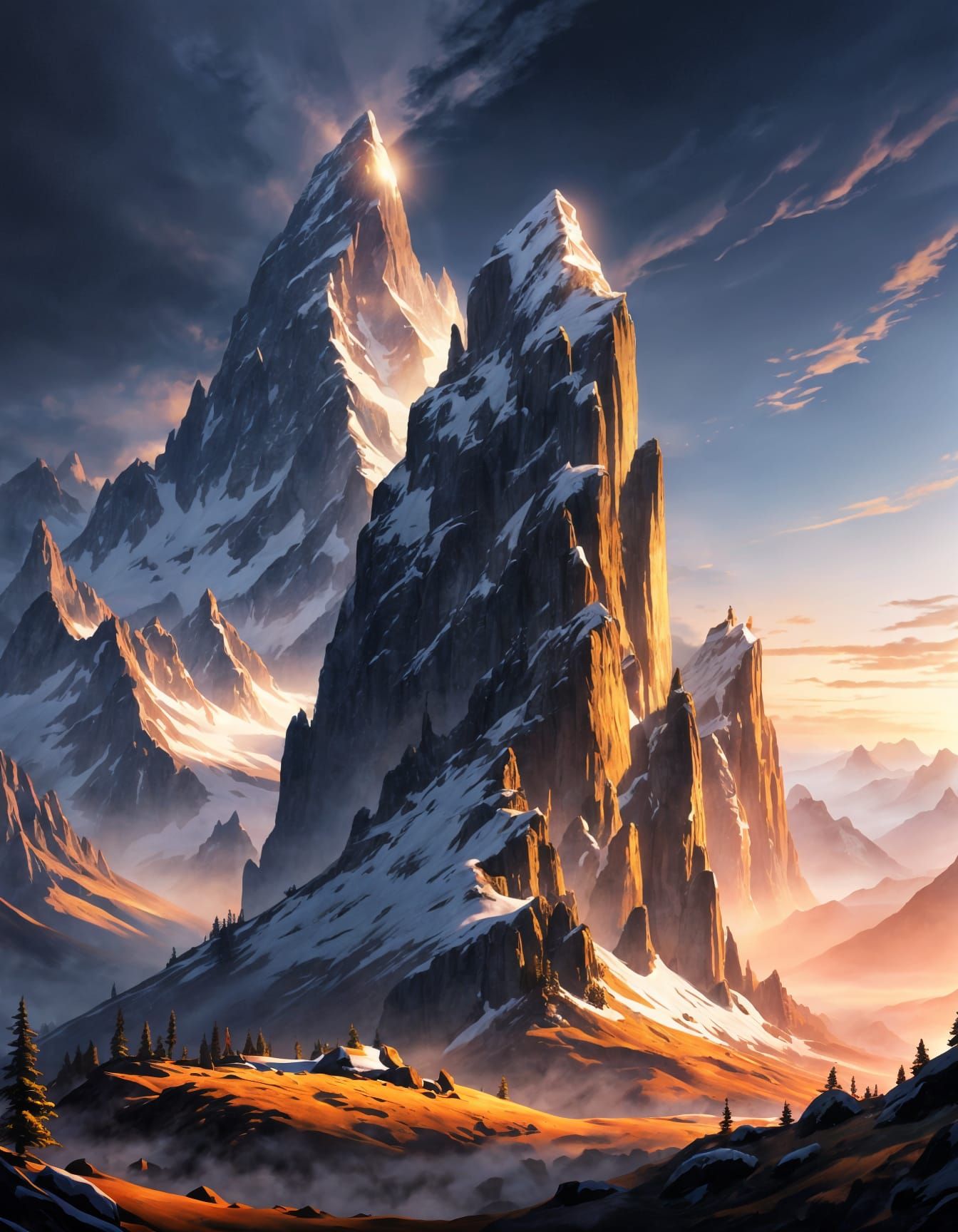 Majestic Mountain Landscape by Bierstadt and Friedrich