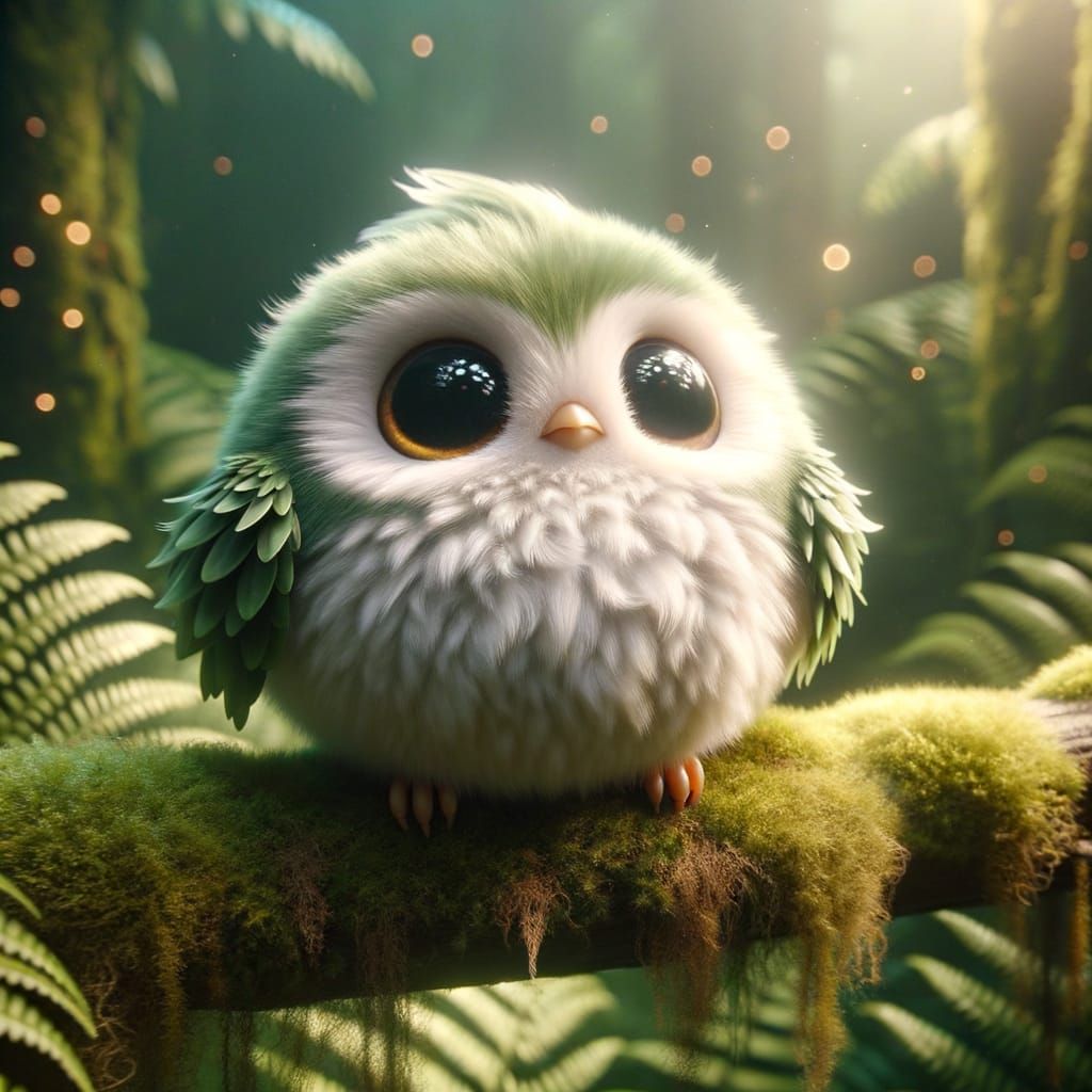 Adorable 3D Bird Creature in Lush Forest