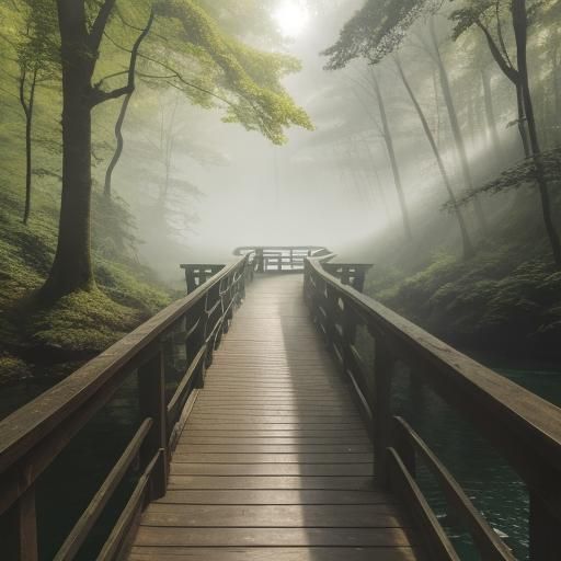 Horses on Forest Bridge: Vibrant Landscape Photography