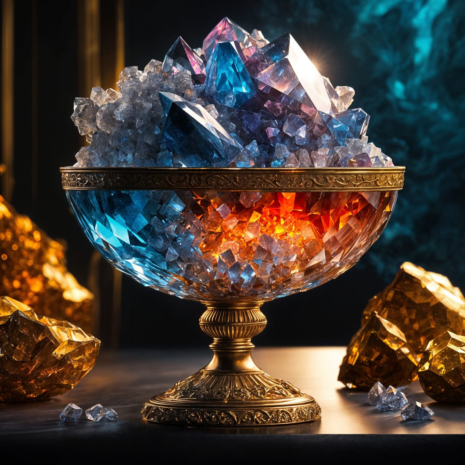 Crystal Bowl Filled with Intricately Detailed Crystals