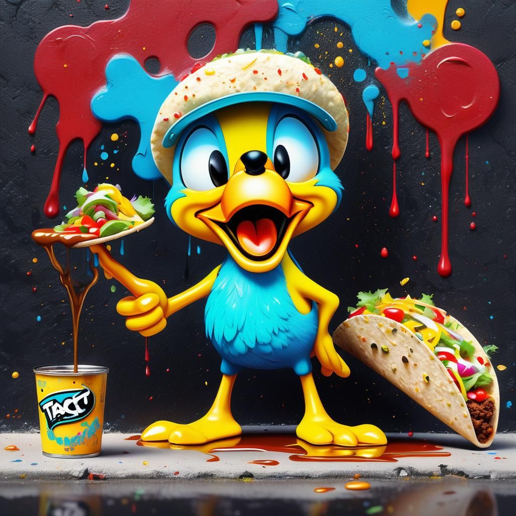 Tweety Bird Celebrates Taco Tuesday: Graffiti Art