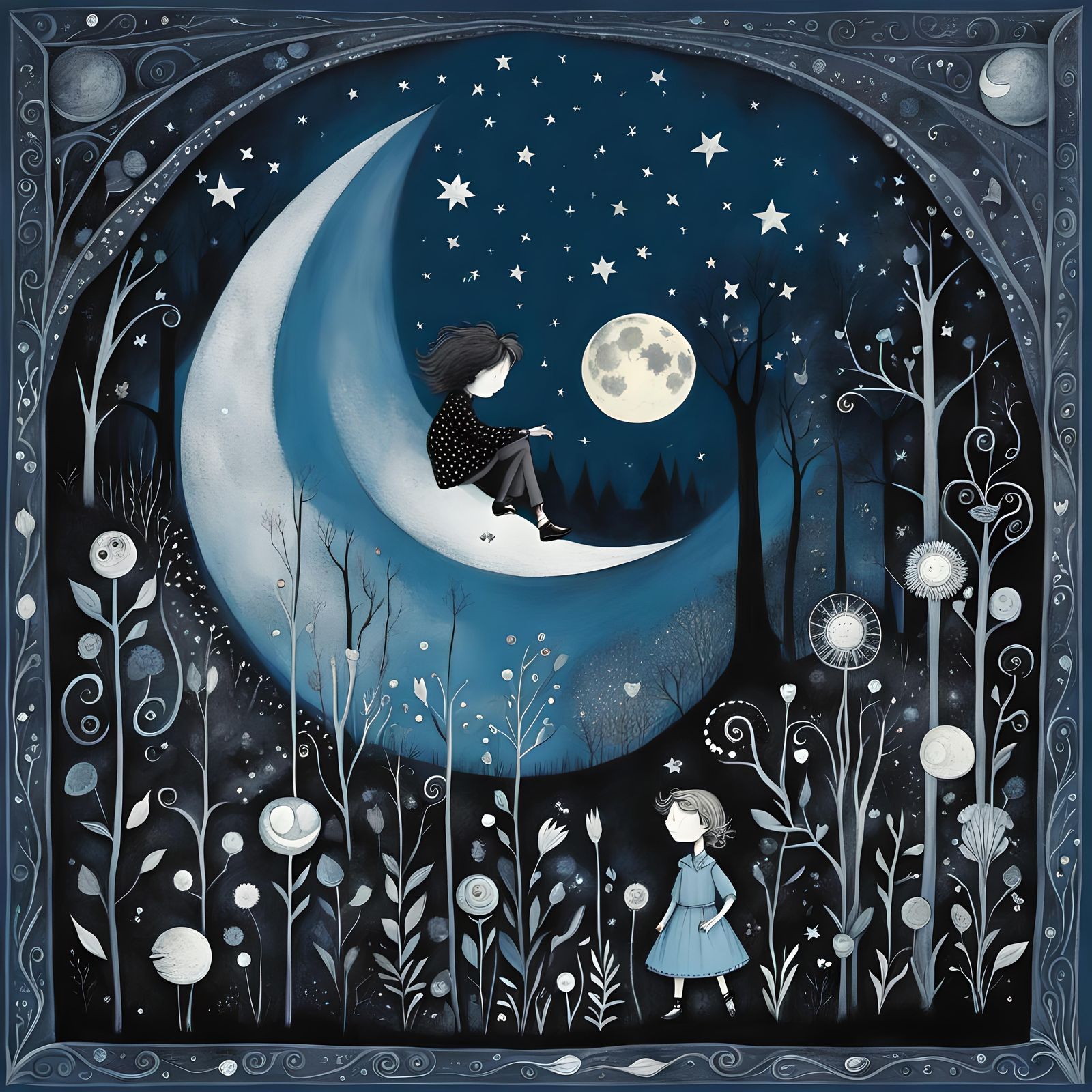 Romantic Moonlit Scene in Dark Fantasy Style