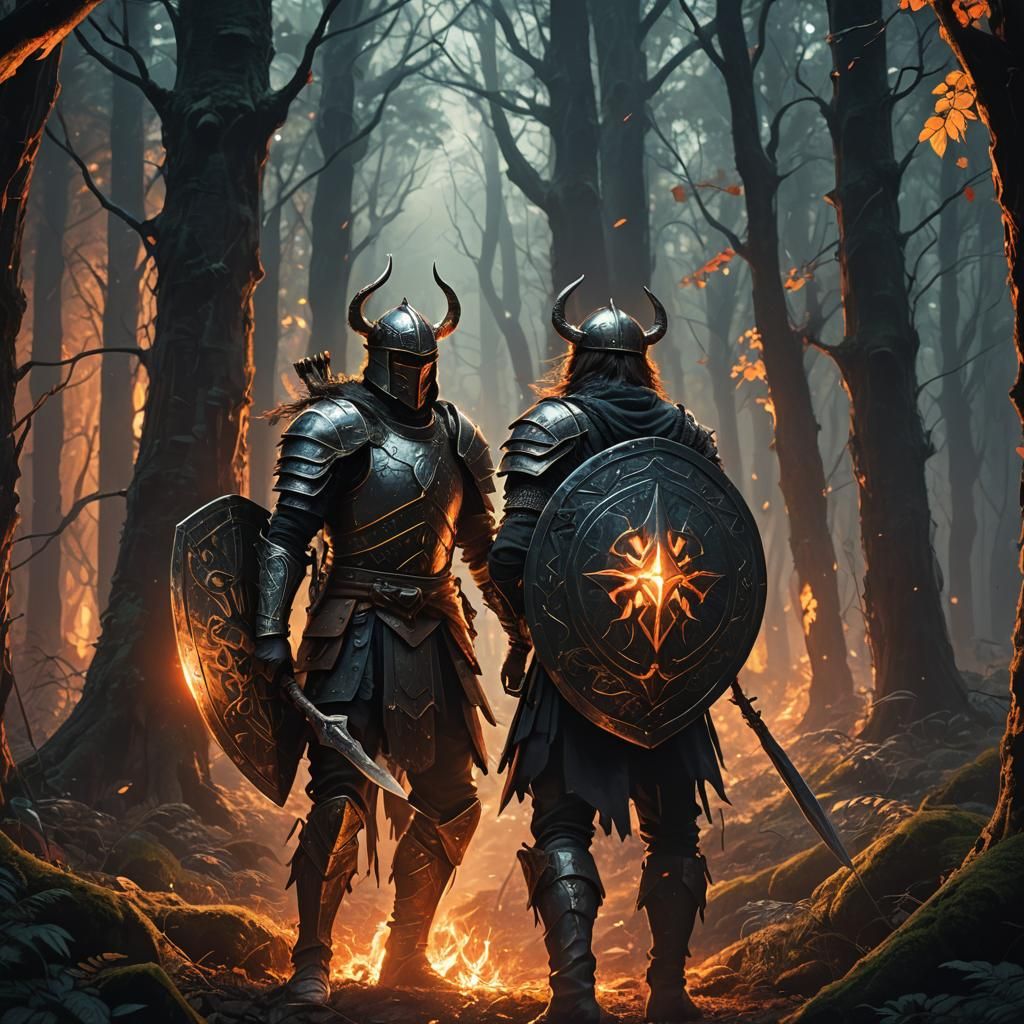 Mystical Warrior Shield in Dark Forest, Magical Realism