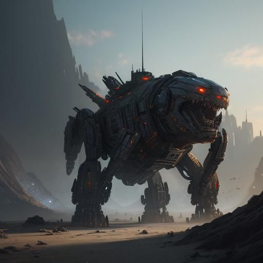 Futuristic Sci-Fi Mechs in Dramatic Landscape