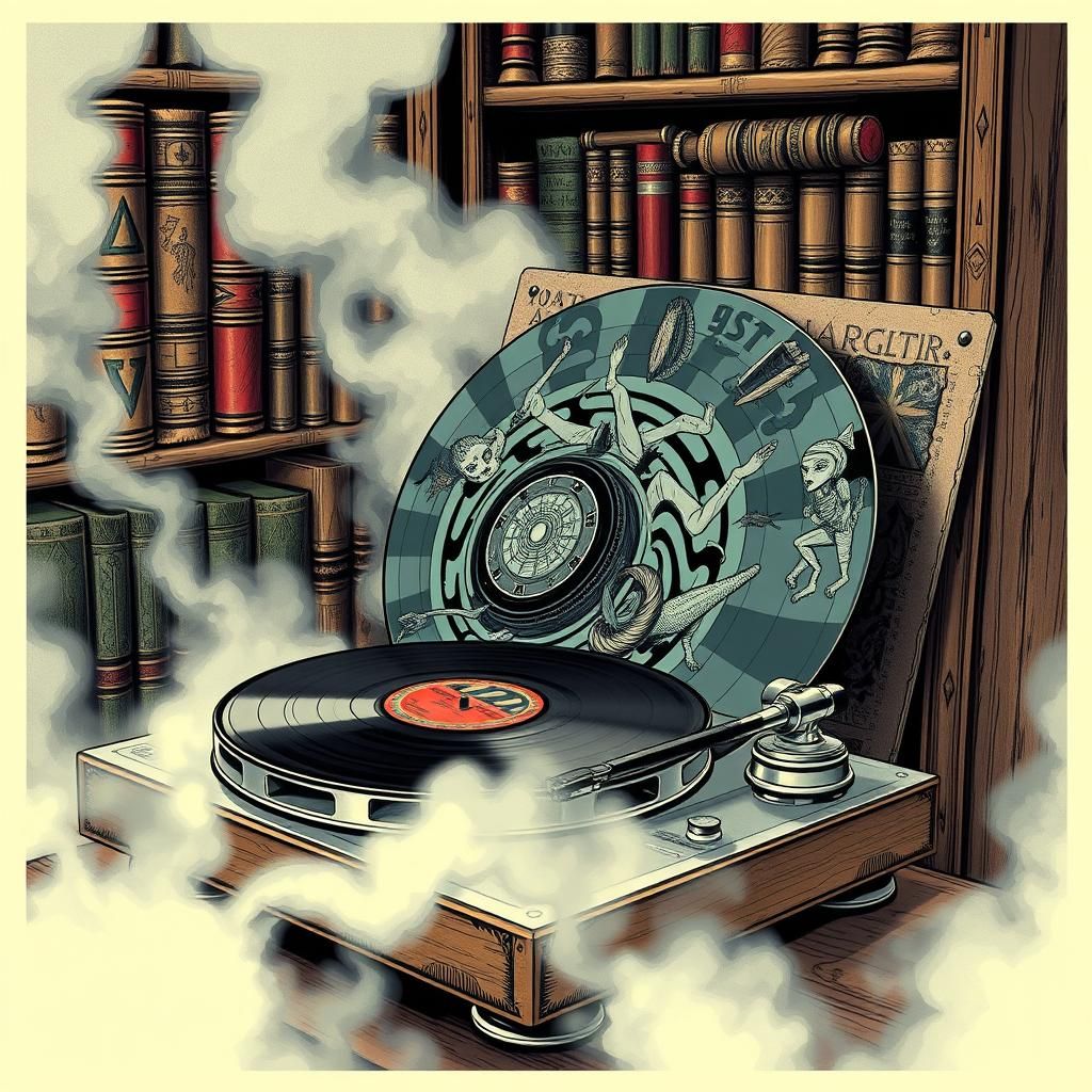 Punk Band Vinyl Record with Mystical Illustrations