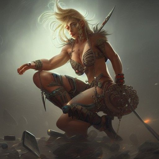 Muscular Warrior with Razor Blades in Holographic Style