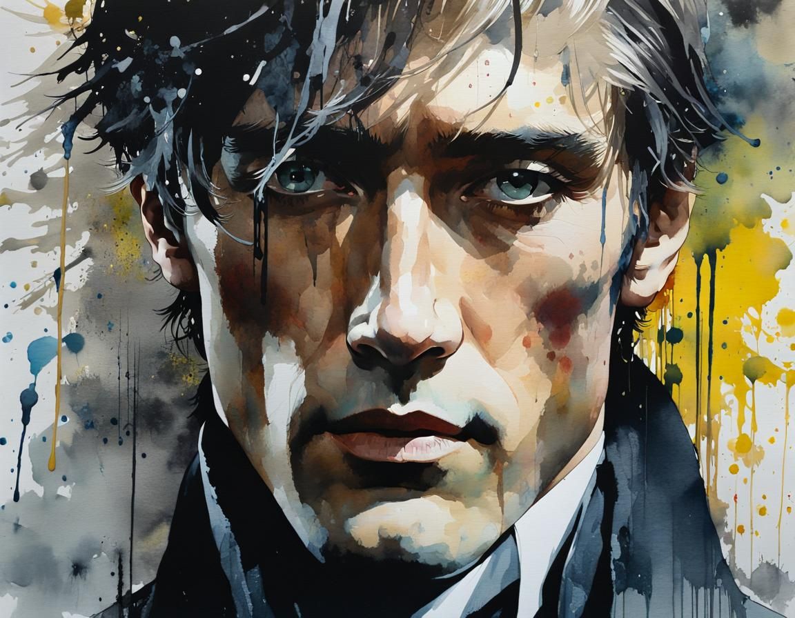 Dorian Gray Portrait in Textured Watercolor Style