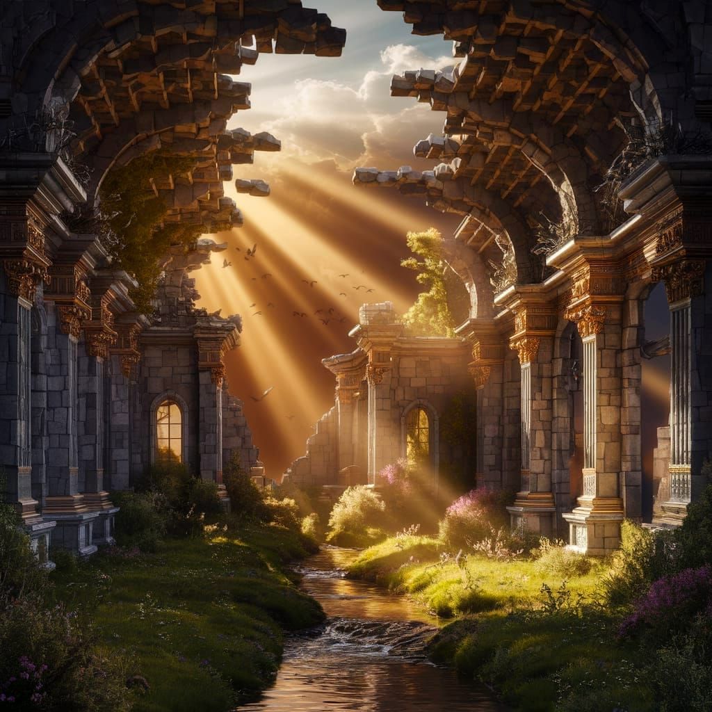 Mystical Ruined Cathedral Embraced by Nature