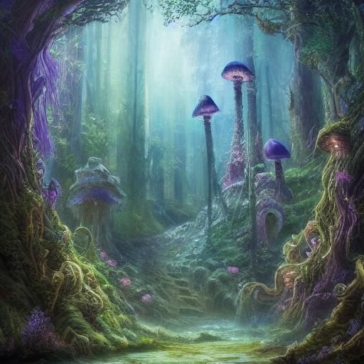 Mystical Mushroom in Fantasy Forest: Concept Art