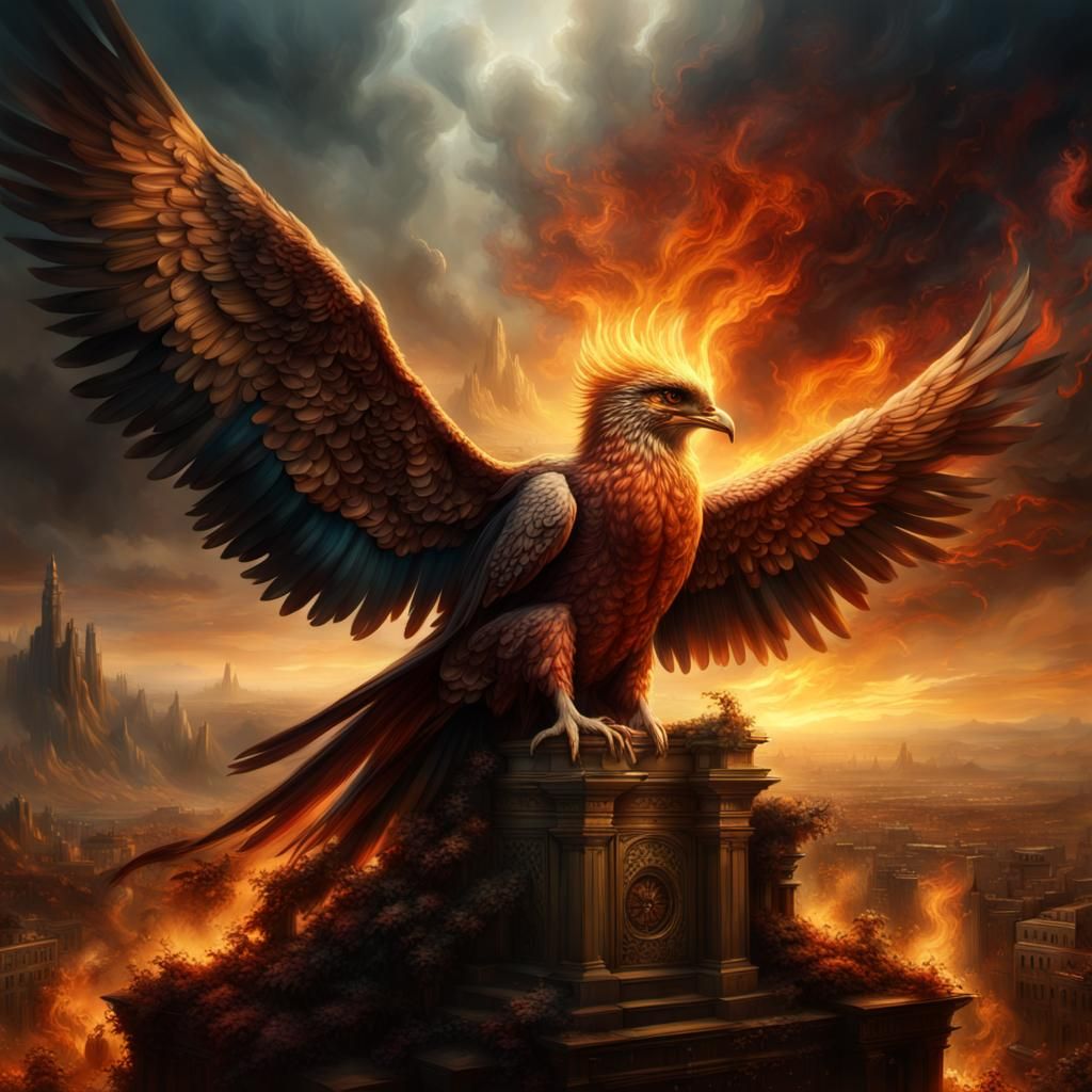 Phoenix in Flight: Baroque Digital Painting