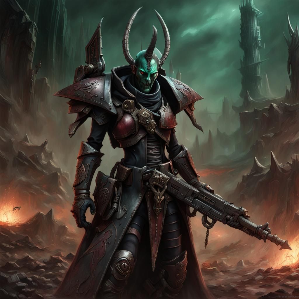 Warhammer 40k Drukhari Assassin in Combat Landscape