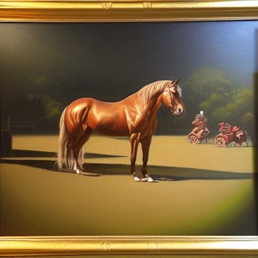 Golden Horse Stable: Oil Painting