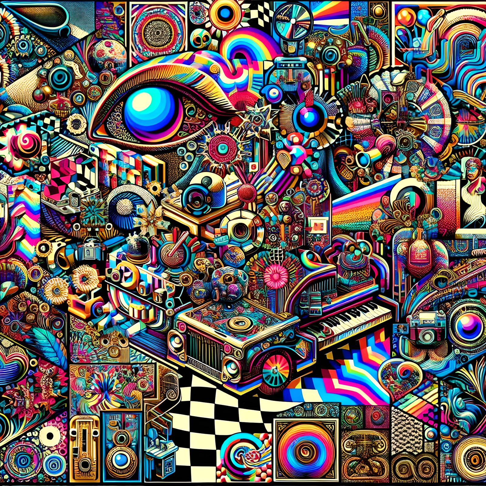 Dynamic Collage of Dada, Pop Art, and Steampunk