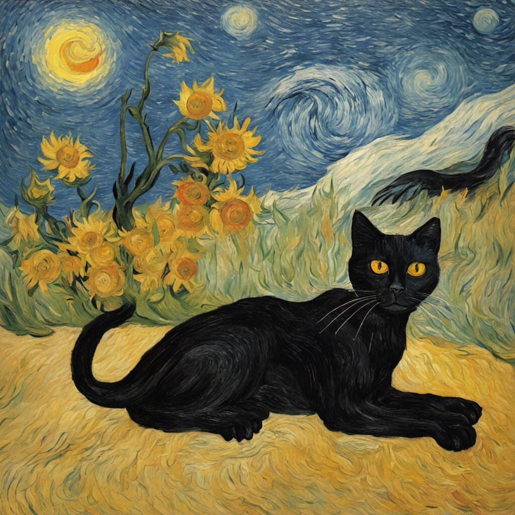 Black Cat as Van Gogh-Style Painting