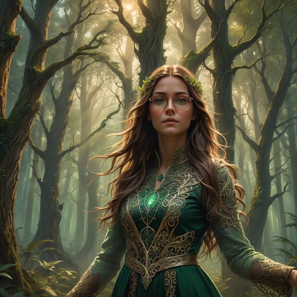 Mystical Forest Girl in Silver Filigree Fantasy Art