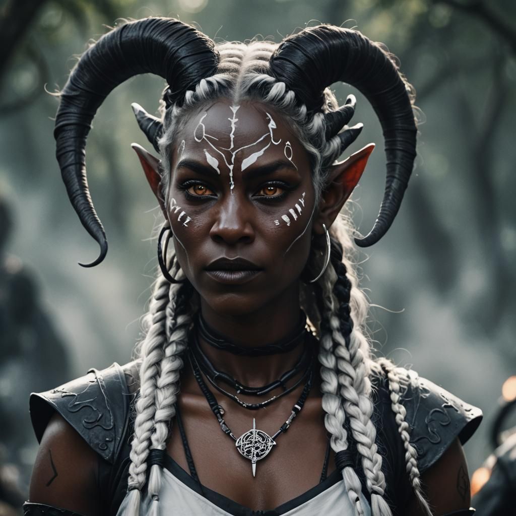 Dramatic Portrait of a Tiefling with Braids